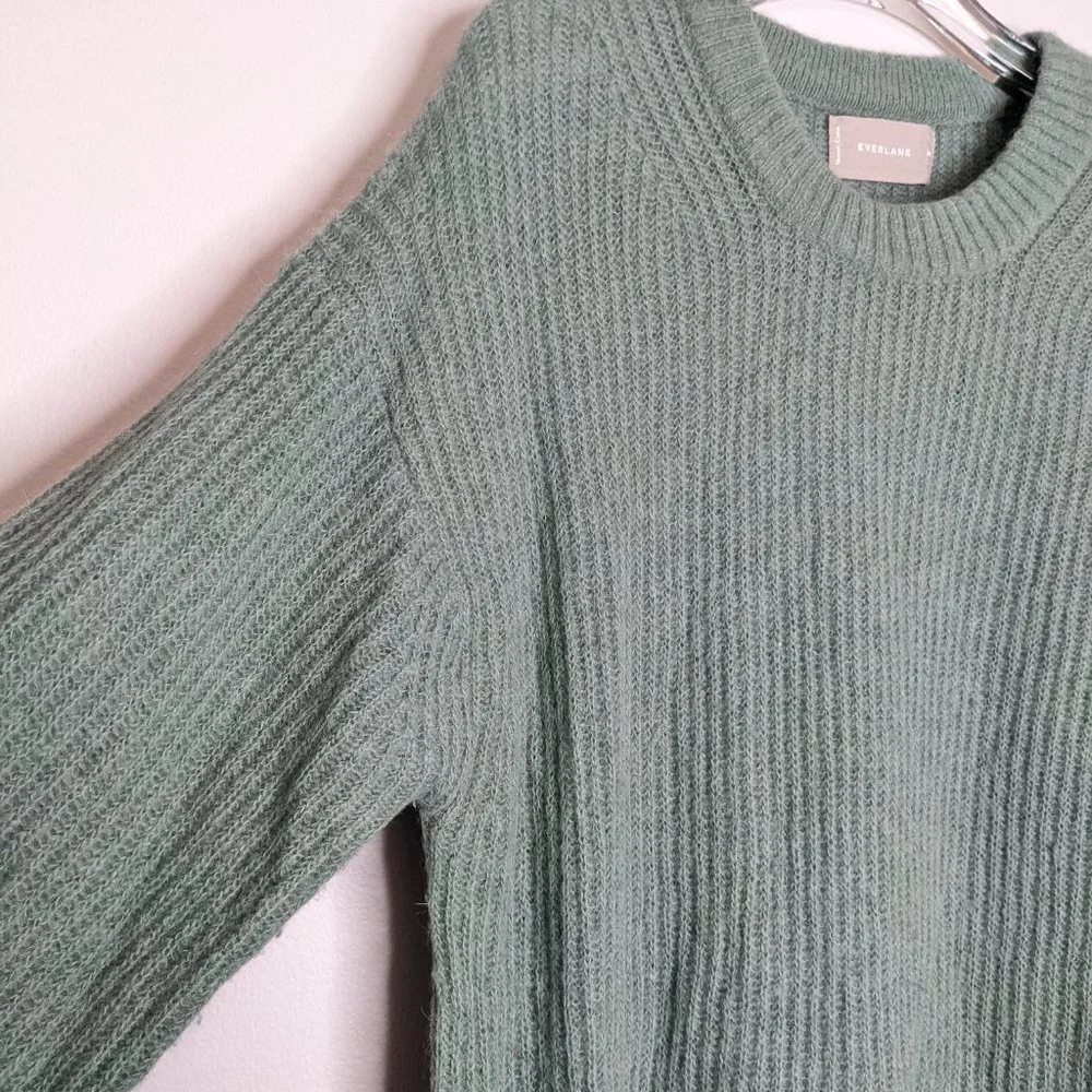 Everlane Sea Green The Alpaca Crew Sweater Long Sleeve Ribbed Size M - Picture 5 of 7
